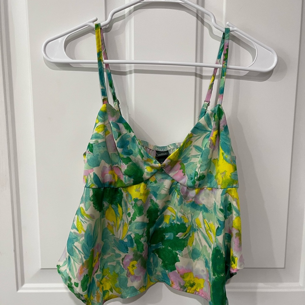 Wild Fable Green and Yellow Crop Camisole with Spaghetti Straps